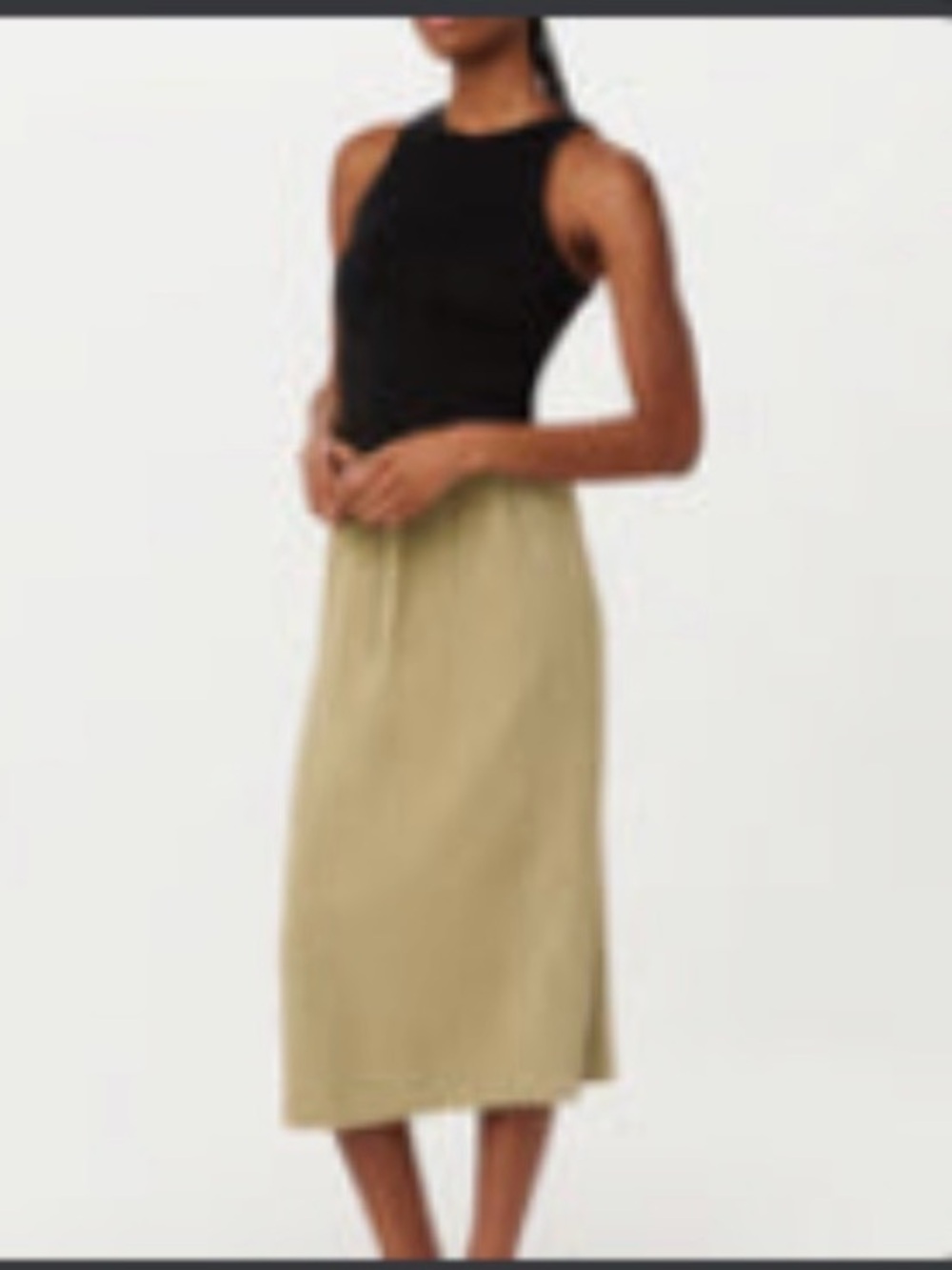 Frank & Oak The Midi Linen Blend Skirt Green Beige